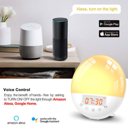 Sunrise Serenade: The Ultimate WiFi Voice Control Wake-Up Wonder! wifi voice control smart wake-up light alarm clock sunrise natural wake-up light