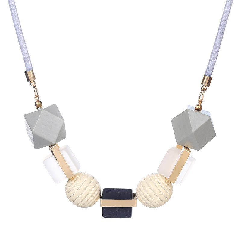 Geometric Wood Pendant Necklace