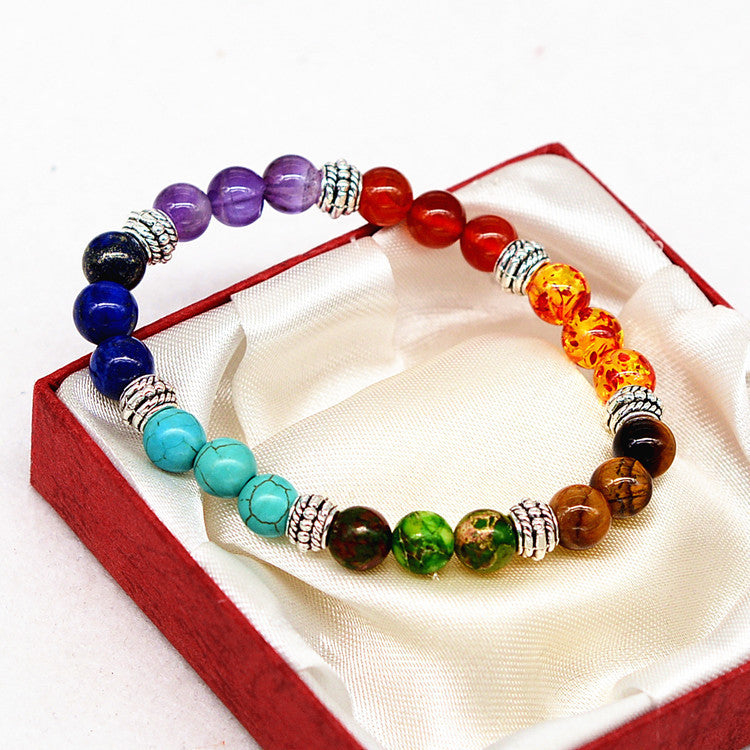 Reiki ancient silver natural crystal bracelet seven chakra Yoga Bracelet