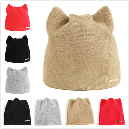 Feline Fabulosity: Ladies' Cat Ears Knitted Pullover Hat for Purrfect Style!