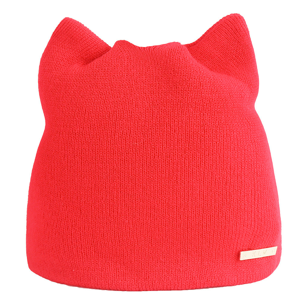 Feline Fabulosity: Ladies' Cat Ears Knitted Pullover Hat for Purrfect Style!